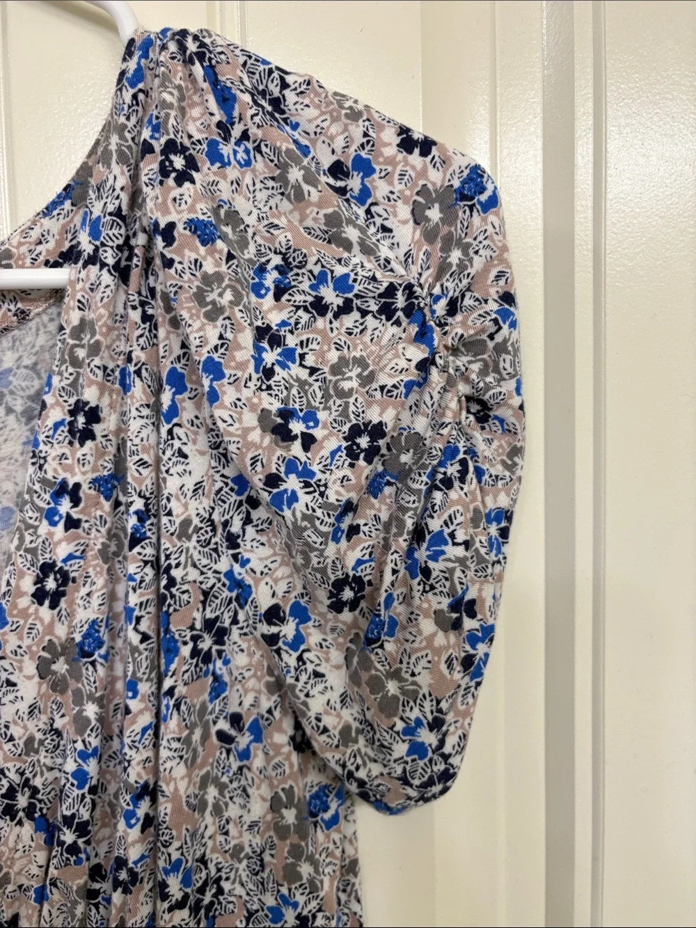 Free People Blue Floral Puff-Sleeve Button-Front Blouse Boho
